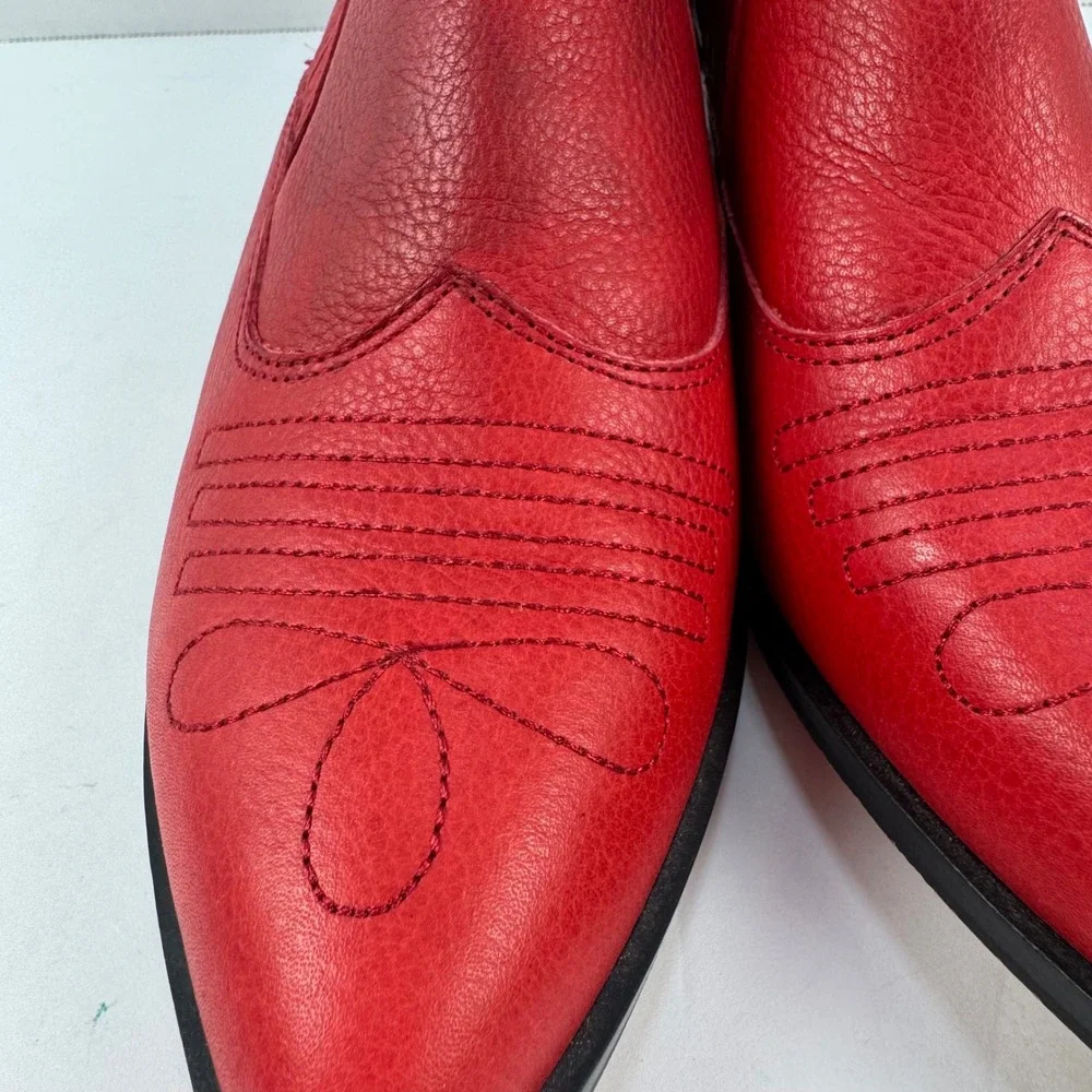 Rebecca Minkoff Red Leather Western Pointed‎ Toe Block Heel Booties Womens 6.5M
